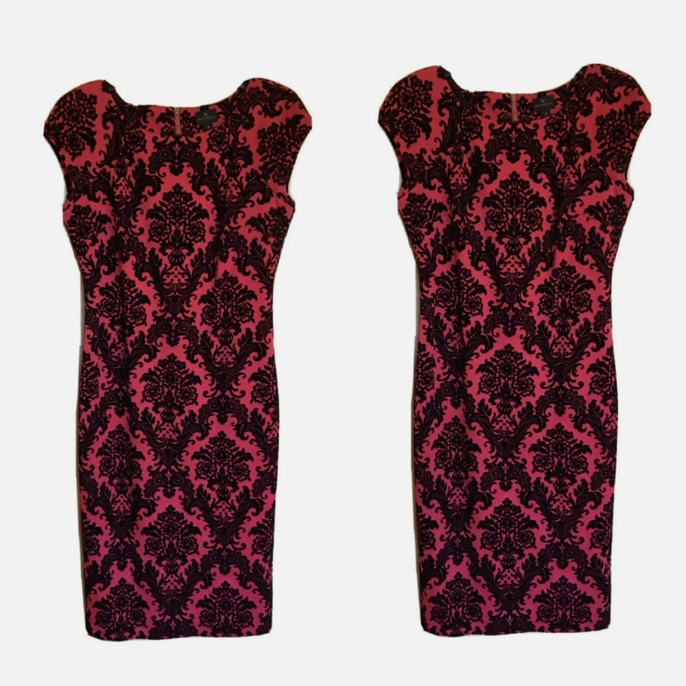 🍑Worthington Red & Black Damask Print Dress